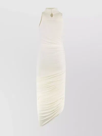 Jacquemus Asymmetric Hem Sleeveless High Neck Dress In White