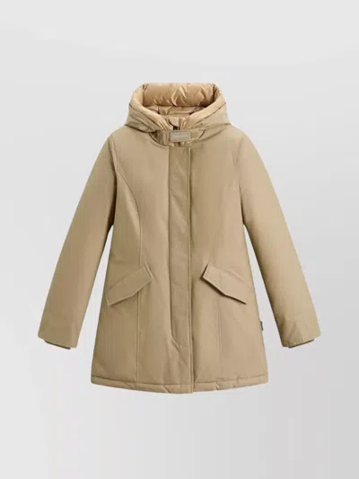 Woolrich Insulated Parka With Hood And Pockets In Brown