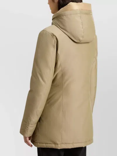 Woolrich Insulated Parka With Hood And Pockets In Brown