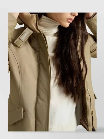 Woolrich Insulated Parka With Hood And Pockets In Brown