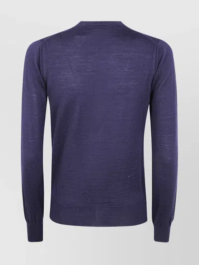 Comme Des Garçons Ribbed Hem Long Sleeve Crew Neck Cardigan In Blue