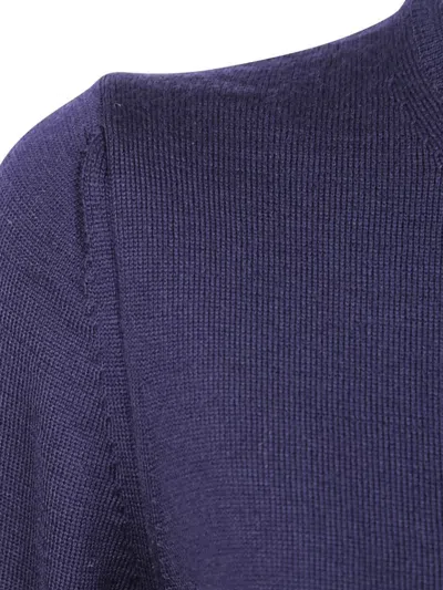 Comme Des Garçons Ribbed Hem Long Sleeve Crew Neck Cardigan In Blue