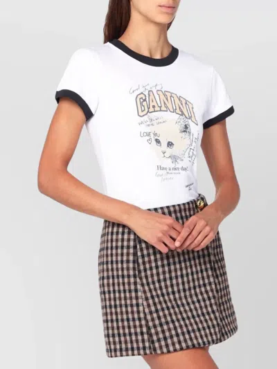 Ganni Women White Crewneck T-shirt With Maxi Logo On The Front In Cotton Jersey Woman In Animal Print