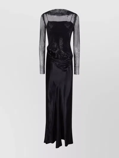 Alberta Ferretti Long Sleeve Maxi Dress With Mesh Overlay In Animal Print