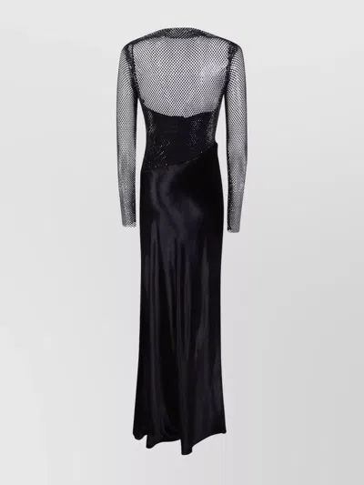 Alberta Ferretti Long Sleeve Maxi Dress With Mesh Overlay In Animal Print