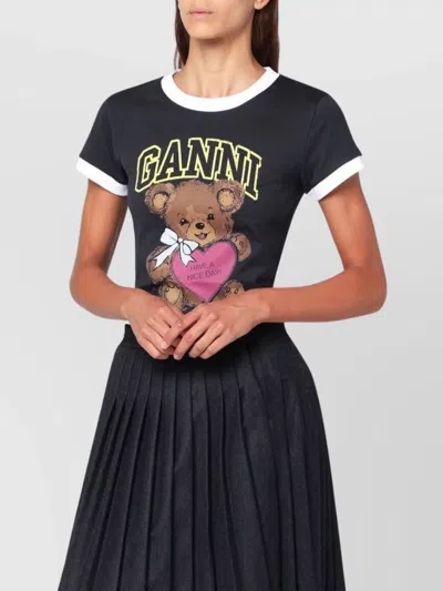 Ganni Graphic Print Crew Neck Short Sleeve Top In Animal Print