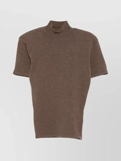 Jacquemus Cashmere Wool Blend Mock Neck Top In Brown