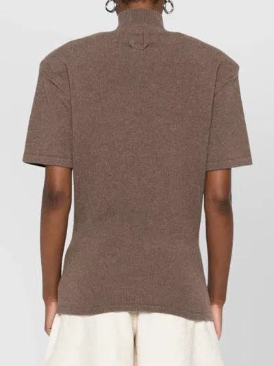 Jacquemus Cashmere Wool Blend Mock Neck Top In Brown