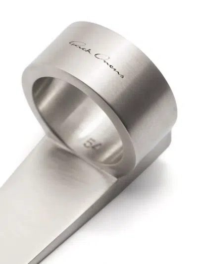 Rick Owens Runk Ring With Engraved Logo In Metallic