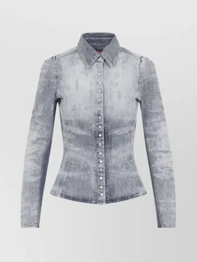 Diesel Shirt In Distressed Honeycomb Denim In Gray