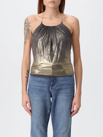 Diesel Jersey Top With Draped Neckline In Silver