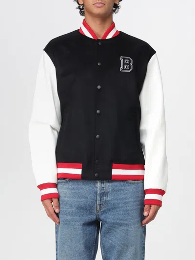 Balmain Wool And Eco-leather Varsity Jacket With Patch In Black