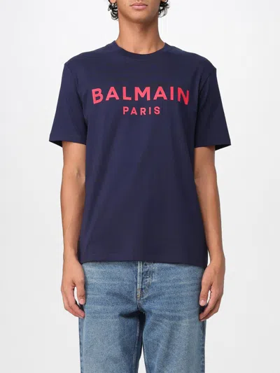 Balmain Paris Print T-shirt Short Sleeves In Blue