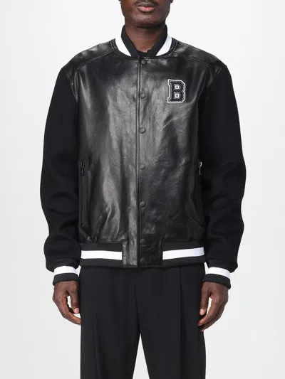 Balmain Varsity Bomber Jacket With Leather And Wool In Black