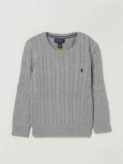 Polo Ralph Lauren Kids' Cotton Cable Knit Crewneck Sweater In Gray