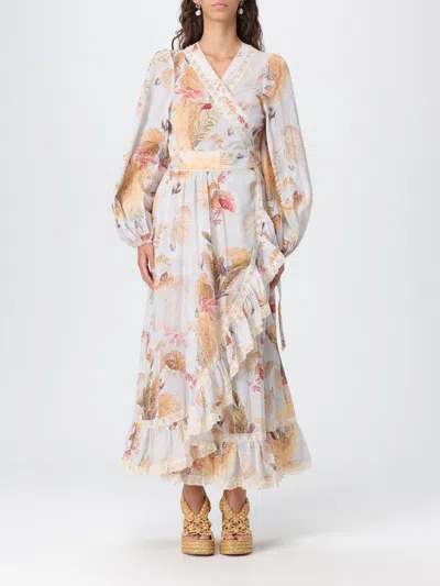 Zimmermann Floral Midi Dress Belted Waist In Brown