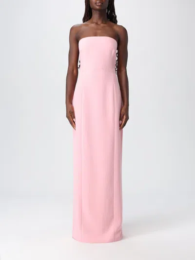 Solace London 'anderson' Pink Long Dress With Bare Shoulder And Back Slit In Twill Woman In Pink