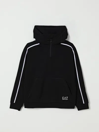 Ea7 Half-zip Stripe-detail Hoodie In Black