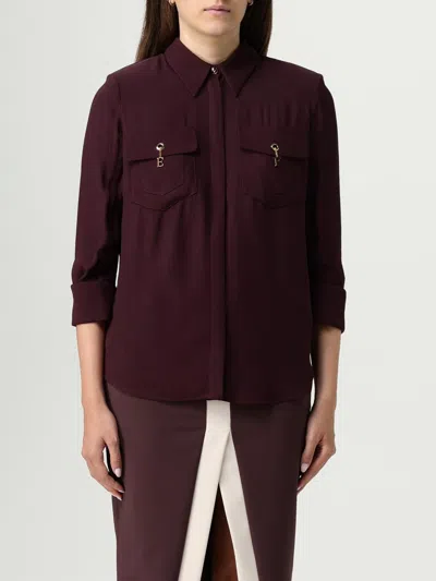 Elisabetta Franchi Shirt With Chest Pockets And Collared Neck In Burgundy