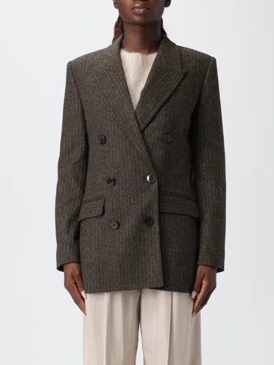 Isabel Marant Jevimagz Double-breasted Brown Striped Wool-blend Jacket In Brown