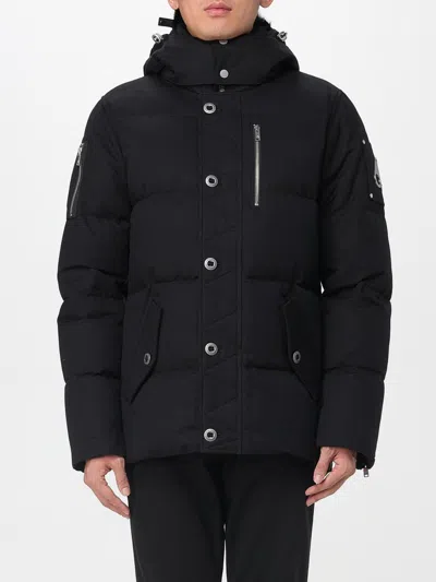 Moose Knuckles Forrestville Black Down Jacket With Fixed Hood And Logo Patch On The Sleeve In Cotton Blend Man In Black