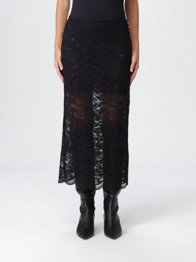 Rabanne Floral Lace Midi Skirt With Golden Buttons In Black