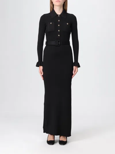 Self-portrait Long Black Ribbed Knit Dress In Black