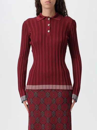 Etro Ribbed Viscose Polo Shirt In Burgundy
