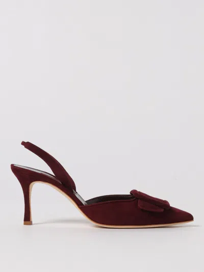 Manolo Blahnik Maysli Suede Buckle Halter Pumps In Burgundy