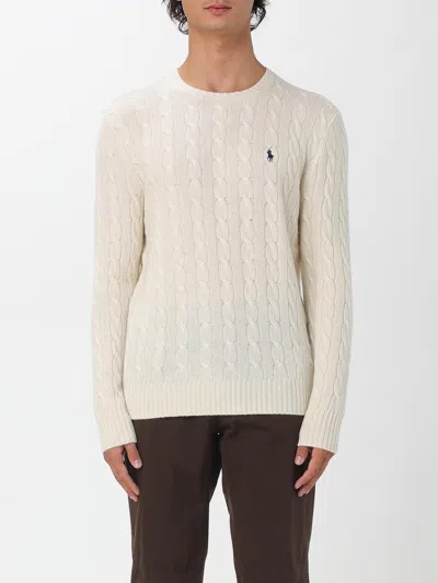 Polo Ralph Lauren Classic Cable-knit Sweater With Ribbed Hem And Embroidered Logo In White