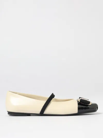 Ferragamo Bicolor New Vara Plate Ballerinas In Neutral