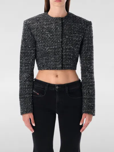 Diesel Cropped Jacket In Bouclé Fabric In Black