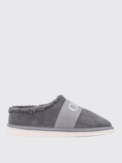 Chloé Kids' Shearling And Suede Slippers&nbsp; In Gray