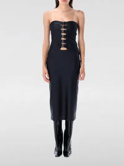 Coperni Strapless Fitted Midi Dress Buckle Accents In Black