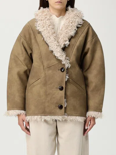Isabel Marant Étoile Isabel Marant Etoile Women Beige Shearling Coat With High Collar And Button Closure In Leather And F In Green