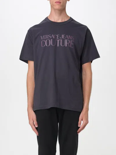 Versace Jeans Couture T-shirt With Printed Logo In Gray