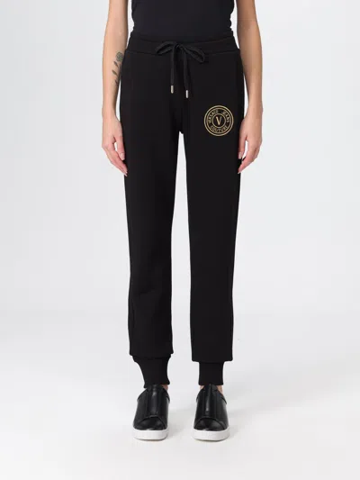 Versace Jeans Couture Trousers With Embroidered Logo And Comfortable Fit In Black
