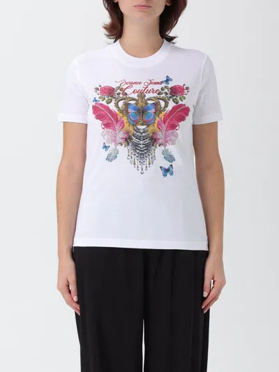 Versace Jeans Couture White Cotton Crew Neck T-shirt With Print In White