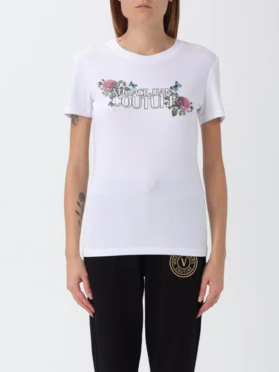 Versace Jeans Couture Floral Graphic Print Short Sleeve Top In White