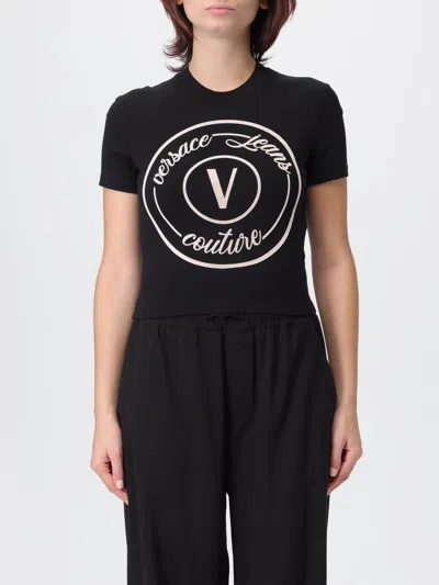 Versace Jeans Couture Fitted Short Sleeve Crew Neck Top In Black