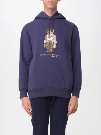 Polo Ralph Lauren Felpa In Misto Cotone Blu  Uomo In Blue