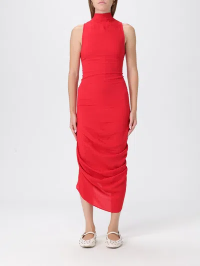 Jacquemus Red High Neck Sleeveless Midi Dress In Red