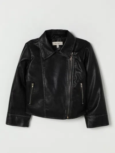 Twinset Kids Asymmetric Zip-fastening Biker Jacket In Black