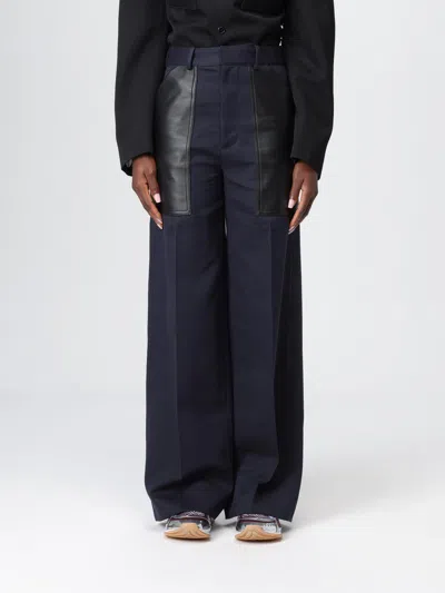 Bottega Veneta Dark Blue Wool And Cotton Palazzo Pant In Blue