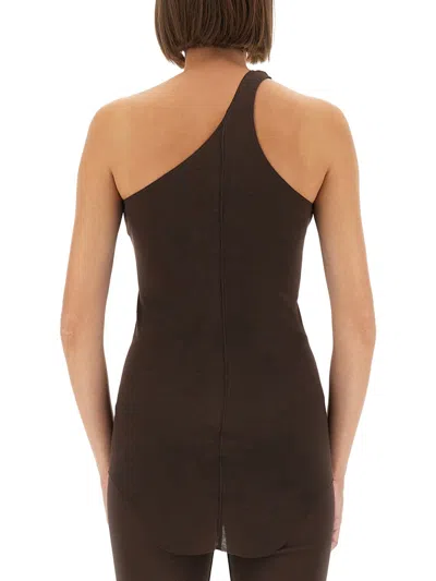 Rick Owens Asymmetric One-shoulder Fitted Top In Brown