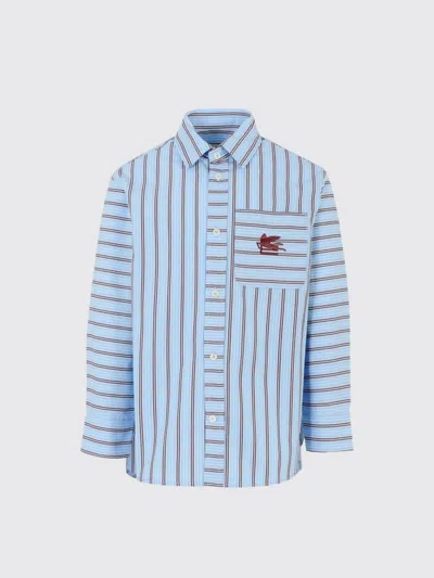 Etro Light Blue Shirt For Boy With Pegasus In Blue