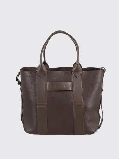 Hogan Script Shopping Bag With Grained Leather And Embossed Details In Brown