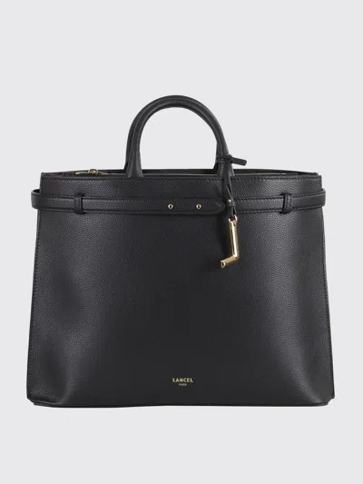 Lancel Structured Leather Handbag With Dual Compartment In Black