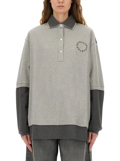 Stella Mccartney Oversized Polo Shirt Collared Neck In Gray