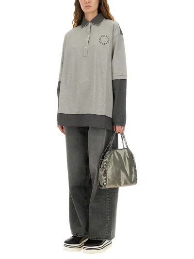 Stella Mccartney Oversized Polo Shirt Collared Neck In Gray